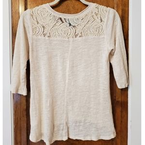 Cynthia Rowley Linen Lace Top Cream Extra Small